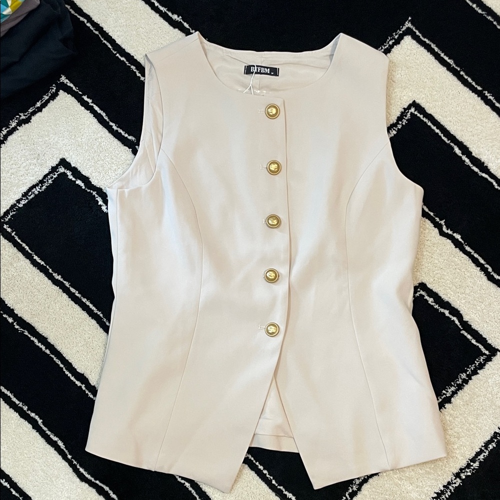 Cream Sleeveless Top with Gold Buttons